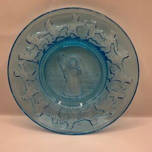 Tiara Indiana Glass Blue Little Bo Peep Nursery Rhyme Plate Sheep Border Vintage